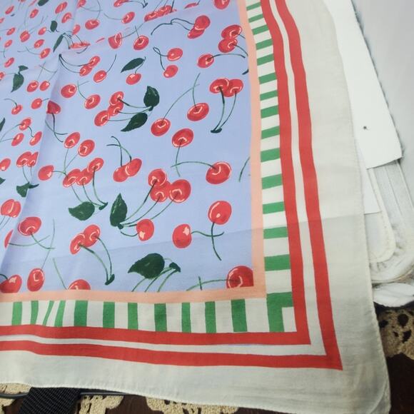 Anthropologie Maeve Cherry print 100% Silk scarf Square 35" New with tags - Picture 6 of 9